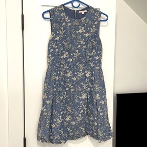 Gap Fit & Flare Dress Blue Floral Chambray